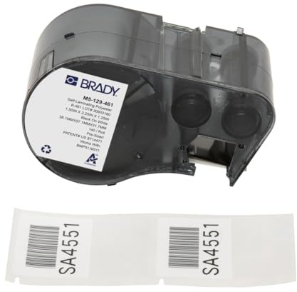 Brady Selbstlaminierender Polyester-Vorgefertigte Etiketten für Etikettendrucker BMP51/BMP53/M511 - 140 Klebeetiketten - Schwarz auf Weiß, Transparent (57,15 mm (B) x 38,10 mm (H)) - M5-129-461