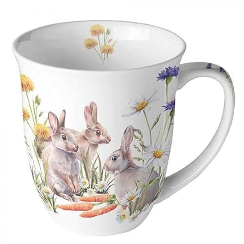Ambiente Kaffeetasse Henkelbecher Teetasse Mug 0,4 l Fine Bone China Porzellan Ostern Osterhasen Frühling Serie carrot treat