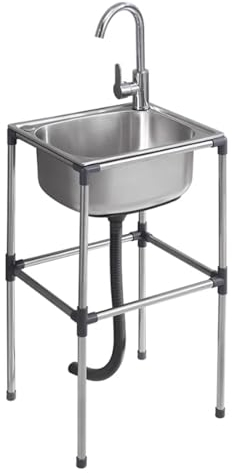 Fregadero De Cocina Independiente,Fregadero Comercial de Acero Inoxidable Con Grifo Y Patas para Garaje Restaurante Cocina Cuarto de lavado Interior Exterior (37x31x75cm)