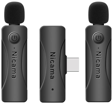 Nicama AS12-C Microphone Micro Cravate sans Fil USB-C pour iPhone 15 16, Type-C Android Samsung Smartphone Enregistrement Vidéo, Podcast, Vlog, Youtube/TikTok Réduction du Bruit (2TX + RX)