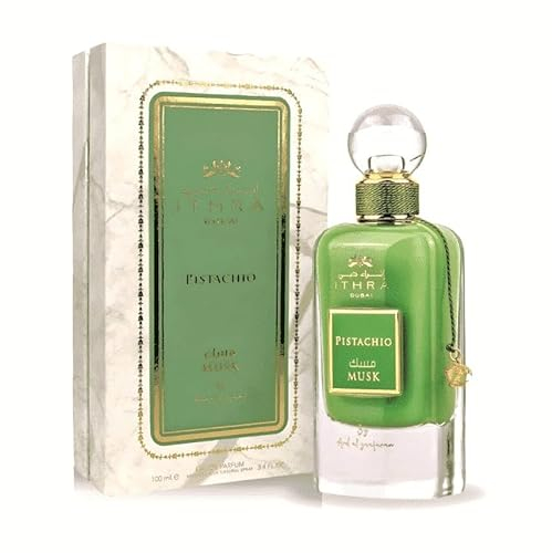 Ithra Eau de Parfum Musk 100 ml Dubai para mujer y hombre, una fragancia Sensual Oriental diseñada y fabricada en Emiratos (Musk Pistachio)