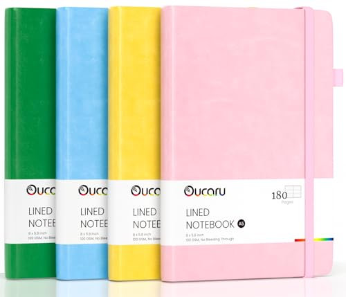 Oucaru Notizbuch, liniert, zum Schreiben, A5, Hardcover, für Damen und Herren, professionelle Notizbücher für die Arbeit, 100 g/m² dickes Papier, 4 Stück