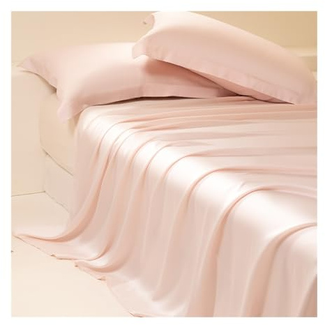 100% Eukalyptus Tencel/Lyocell Satin Bettlaken ohne Gummizug Betttuch Haustuch Laken ohne Gummi Seidig Glatte Kühlblätter für alle Jahreszeiten (Color : Pink A, Size : 245x250cm+48x74cm x2)