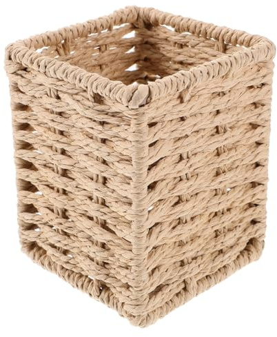 SHINEOFI Rattan Pen Cup Handmade Woven Desktop Pencil Holders Makeup Brush Container Holder for Home Office Stationery Flower Vase Table Storage Basket Decor