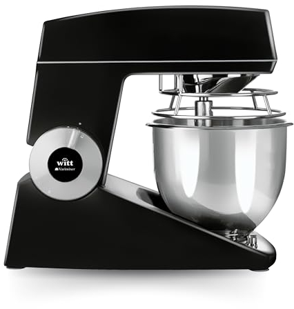 Witt Teddy Varimixer - Large 5-Litre Food Mixer For Baking With Bowl Including Whisk, Beater, Hook, Bowl Lid, Splash Guard, Filling Chute. Crafted For Precision And Durability (Black)