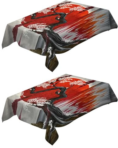 2 Stück Tischdecke Kirschblüten Im Japanischen Stil 140x180 cm Tischdeko Rechteckige wasserdichte Tischdecken Geburtstag Deko für Party Geburtstag Feiern Jubiläum