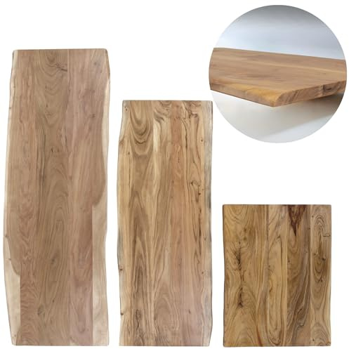 trelevo Holzplatte 100x60 cm, Akazienholz massiv 26mm, Tischplatte naturfarben, Baumkantenplatte für Beistelltisch, Couchtisch und Nachttisch