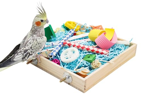 Vogel-Foraging-Spielzeugbox, Holz-Papageien-Schredder-Spielzeugbox, Vogel-Kau-Spielzeuge, Vogelkäfig-Zubehör, geeignet für kleine Vögel wie Wellensittiche, Nymphensittiche, Liebesvögel und Conures