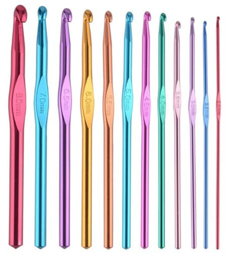 HRLORK 12 Pieces Crochet Hook Set Aluminium Knitting Needles for Beginners or Professionals Knitting Tools Multi Sizes and Colour