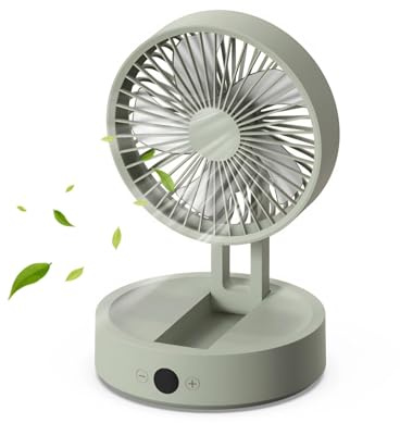 Cuifati Foldable Desk Fan, Adjustable Wind Speeds, Remote Control, LCD Display, USB Rechargeable, Oscillating Desktop Fan with Night Light for Office and Home (Green Gray)