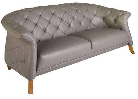 Ángel Cerdá - Chesterfield Sofa 2-Sitzer aus grauem Leder - Elegantes und Bequemes Wohnzimmer Sofa - Funktionales und Dekoratives Produkt - Haltbarkeit und Widerstandsfähigkeit - 207 x 104 x 82 cm