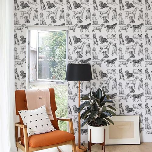 Alwayspon Cartoon Dogs Self Adhesive Wallpaper, Peel and Stick Furniture Transfer Sticker Decals Living Kids Room Wall Art, Sticky Back Vinyl Film Roll for Drawer Cabinet Wardrobes Covering Decor