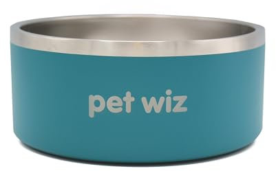 Stainless Steel Double Walled Dog Bowls | Durable, Non-slip & Dishwasher Safe Pet Bowl with Powder Coating Colour | Available in 900ml and 1900ml, in Grey or Teal (Teal, 1900ml)