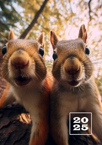 2025: A5 Kalender Planer | 1 Woche auf 2 Seiten | Jan - Dez Wochenplaner | Kalenderbuch Terminkalender | Organizer Wochenkalender Terminplaner | ... | Taschenkalender Lustige Eichhörnchen