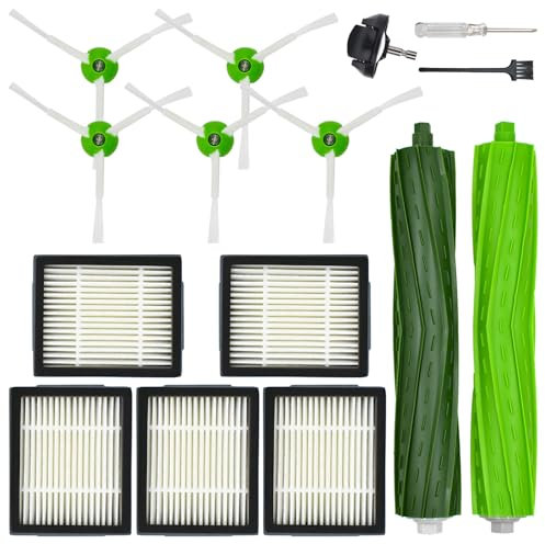 Pièces de rechange accessoires pour i Robot Roomba série I/E i1 i2 i2+ i3 i3+ i4 i4+ i5 i5+ i6 i6+ i7 i7+ i8 i8+ e5 e6,1 brosse principale, 5 brosses latérales vertes, 5 filtres,1 roue avant pivotante