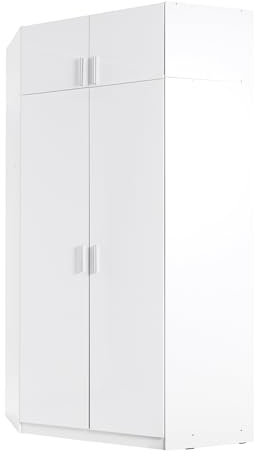 Lomadox Schlafzimmer Eck-Kleiderschrank 4-türig mit Aufsatzschrank, weiß Glanz, SELAWIK-166