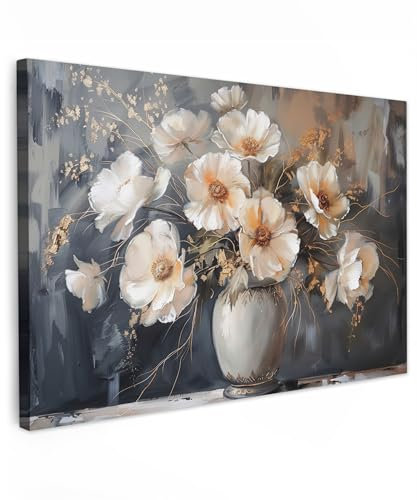 MuchoWow© Impression sur Toile Photo Peinture 60x40 cm Tableau Decoration Murale Chambre Salon Maison Deco Cuisine Fleurs - Blanc - Vase - Moderne