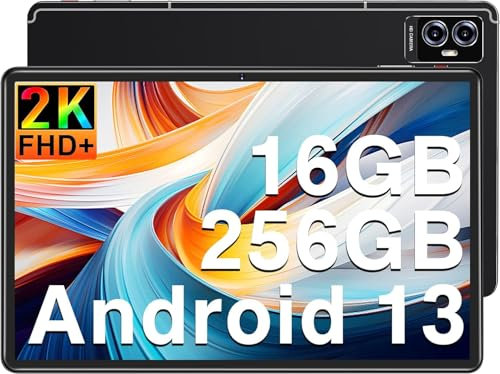 Tablette Android 11 Pouces Tablette avec 16Go RAM+256Go ROM(TF 1To),Octa-Core,2.0 GHz, 2.4G+5G WiFi, 8600mAh Batterie, 5MP+13MP, Bluetooth5.0, 2K, 2000 * 1200FHD, GMS, Tablette Tactile avec étui-Noir