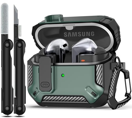 MHYALUDO Compatible with Samsung Galaxy Buds 3 Pro, Galaxy Buds 3 Case | Military Grade Drop Proof Headphone Case with Locking Closure, with Hiking Buckle and Cleaning Kit-Green