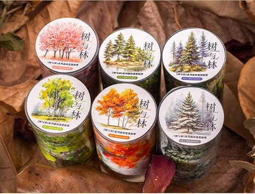 MisKepaa Scrapbook Zubehör Tape with Forest, 6 Rolls PET Washi Tape Set, Scrapbook Stickers for Scrapbooking, Jahreszeiten, Journaling, Bullet Journal, DIY Crafts, Gift Wrapping, Painting