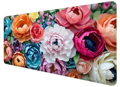 Tapis de Souris Fleur,Tapis de Souris XXL 1200x600x3mm Tapis Souris Pivoine Tapis de Souris Gamer Grand Tapis de Souris, à Bords Cousus Étanche Tapis de Bureau, pour Maison Bureau Gaming X-35