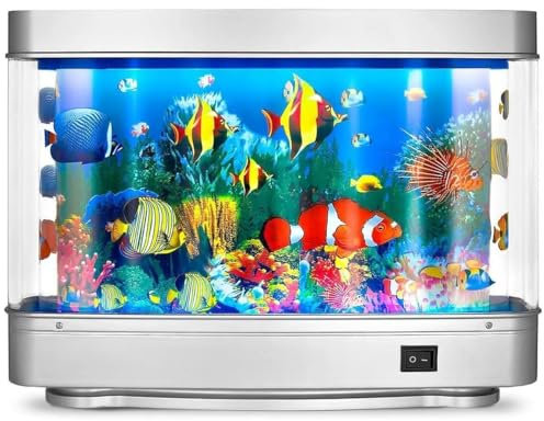 Fake Fish Tank Mini Aquarium, Künstliche Tropische Fische Dekorative Aquarium-Nachtlicht mit beweglichen Fischen für Babys, 5V USB-Stromversorgung