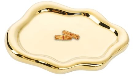 CHENKEE Bandeja para joyas Cerámica, Bandeja para Anillos,Bandeja Decorativa,para el día de la Madre, día de Acción de Gracias, Regalo de Cumpleaños para Mujeres, (Dorado)