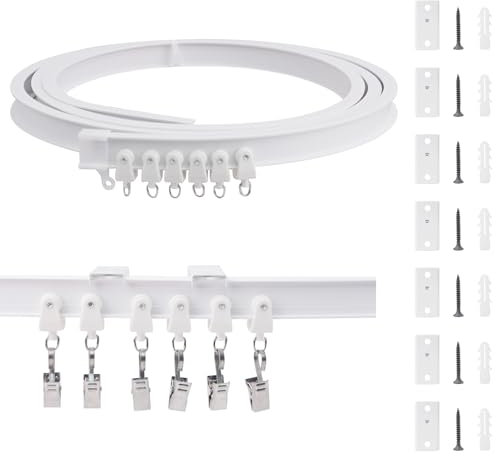 KJLEEN Binario per tenda da soffitto, 2,5 m, pieghevole, con raccordi per finestra a golfo, resistente, flessibile, per camper, divisorio, roulotte, angolo doccia (bianco, 2,5 metri)