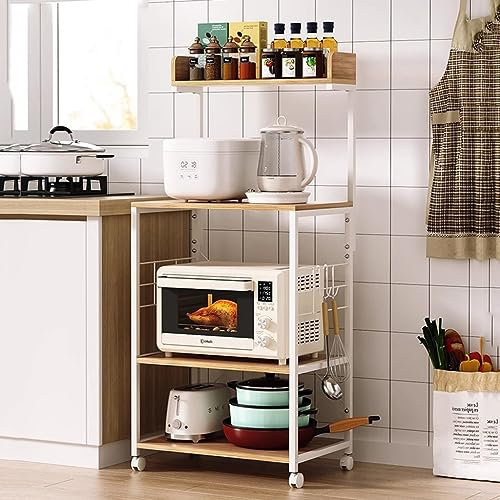 Carrito rodante moderno con parte superior de mesa, organizador de cocina de metal con mango de ruedas de bloqueo y soporte para microondas para comedor, hogar y bar, soluciones de almacenamiento