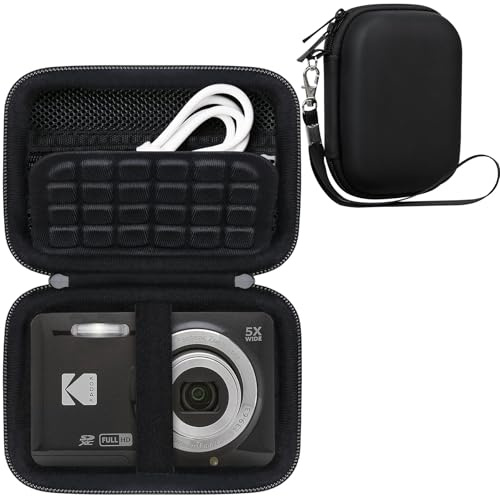 RAIALL Compact Camera Case for Kodak PIXPRO FZ55/ FZ45/ FZ53 Digital Camera, Vlogging Cameras Travel Storage Bag Holder, Mesh Pocket for Charging Cable, SD Card and Batteries, Black