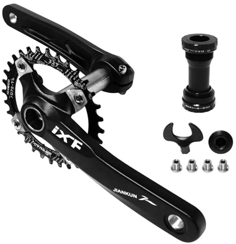 Bromlbe 170 mm Kurbelgarnitur mit 104 BCD 32T/34T/36T/38T Kettenblatt, MTB Fahrrad Kurbel Garnituren mit Tretlager und Single Speed Kettenblatt, Fahrrad Kurbelgarnituren für MTB Rennräder (170mm 38T)