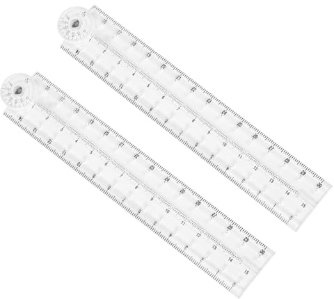 Paquete de 2 reglas de medición plegables: diseño de plástico transparente de precisión de doble escala para manualidades, ingeniería y proyectos de bricolaje. Con agarres antideslizantes y marcas de
