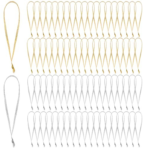 JUNEBRUSHS Weihnachtsbaum Aufhänger, 300 Stück Handgebundene Weihnachtsornament-Schnüre Ornament-Bandschlaufen Band für Ornamente Weihnachtsbaum Haken (Gold Silber)