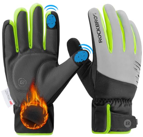 ROCKBROS Fahrradhandschuhe Winter mit Thinsulate & Reflektierend | Winddichte Winterhandschuhe mit Touchscreen-Funktion und stoßdämpfender Polsterung für MTB, E-Bike, Laufen und Wandern