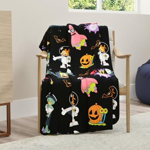 Franco Spongebob Schwammkopf für Kinder, Halloween-Überwurf, superweiche, gemütliche Plüsch-Bettwäsche, 127 x 177,8 cm, offizielles Lizenzprodukt