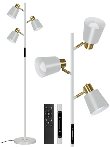 OUTON LED Tree Floor Lamp 36W, Dimmable Modern Floor Light with 4 Color Temperature, Remote & Touch Control, 1 Hour Timer, 3 Rotating Standing Lamp for Reading Living Room Bedroom Office, Silver Grey