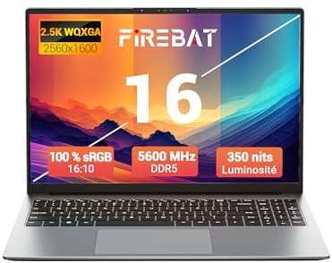 FIREBAT Ordinateur Portable 16 Pouces, Ryzen7 8745HS Ultrabook, 2560 x 1600 QHD,rétroéclairé,Radeon 780M, 16 Go de RAM DDR5 5600 MHz,SSD PCIe 512 Go,Les Jeux/Les étudiants/la Maison/Les Affaires【U6B】