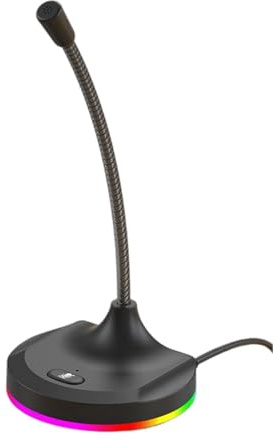 ULIJTH 3. Desktop USB Microphone With Portable Stand LED Lighting & Noise Cancelling For Online Meetings Streaming PC Computer USB Conference Microphone