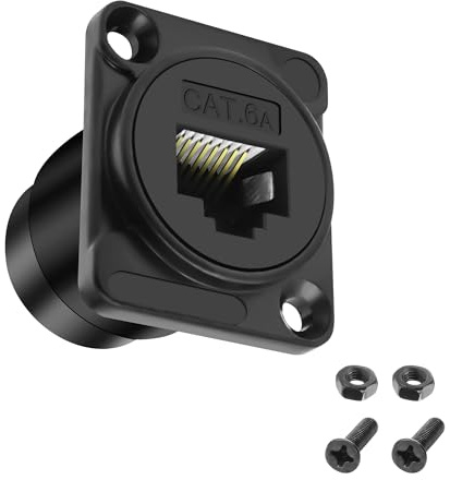 MEIRIYFA D-Type RJ45 CAT6A Panel Mount Adapter, 10Gbps RJ45 Cat 6A Coupler Female-to-Female Ethernet Pass-Through Connector for Cat6A/Cat6/Cat5E/Cat5 Ethernet Cable (1 Pack, Black)