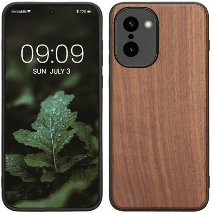 kwmobile Handyhülle für OnePlus 15R Hülle Holz - Case mit TPU Bumper - Stoßfestes Hardcase - Schutzhülle Cover in Dunkelbraun