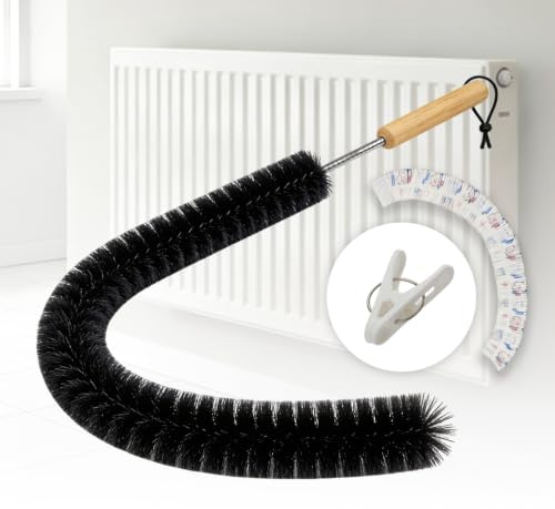Aieve Radiator Cleaner Brush, 80CM Radiator Brush, Flexible Long Cleaning Duster with Wood Handle for Heater & Dryer Lint & Washing Machine(with Dust Catcher Cloth)