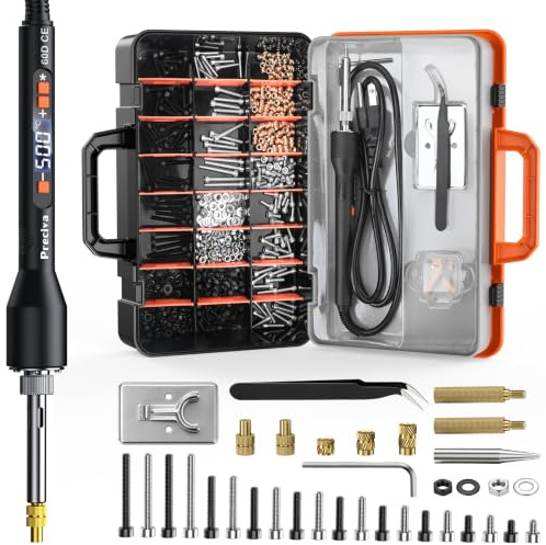 Preciva Gewindeeinsätze Lötspitzen Set mit 60W Digitaler Lötkolben (200-500°C), 665tlg. Gewindeeinsätze M4 und Schrauben, Einschmelzwerkzeug für 3D-Druck im Koffer