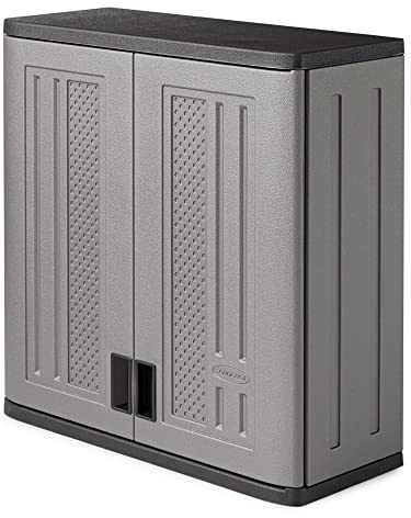 Suncast BMC3000 Cabinet-Resin Construction for Wall Mounted Garage Storage, 30.25 Organizer Doors & Slate Top, Silver/Platinum