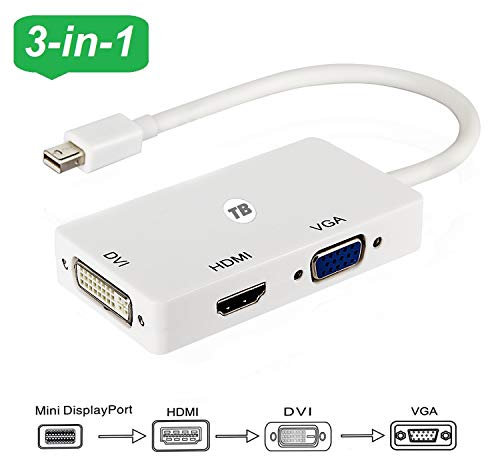 TB® Mini DisplayPort (Thunderbolt) to HDMI/DVI/VGA Adapter,HDMI + VGA + DVI Converter Adapter Cable, Supports Full HD1080P for Surface Pro 1 2 3 - White