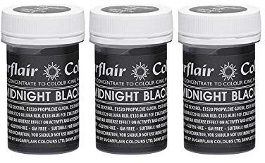 Sugarflair Midnight Black Pastel Food Colouring Paste, Highly Concentrated for Use with Sugar Pastes, Buttercream, Royal Icing or Cake Mix, Subtle Colour Dye - 25g (Pack of 3)