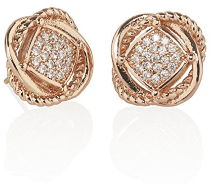 Namana Knot Stud Earrings Set with Cubic Zirconia. 18 Carat Rose Gold Plated or Fine Silver Colour Love Knot Earrings with Gift Box (Rose Gold, 18ct Gold Plated Base Metal)