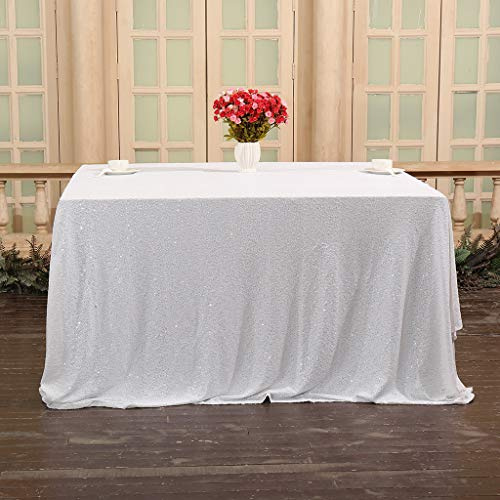 Eternal Beauty Sparkly Rectangular Sequin Tablecloths Wedding Party Banquet (White,60x126 inches)