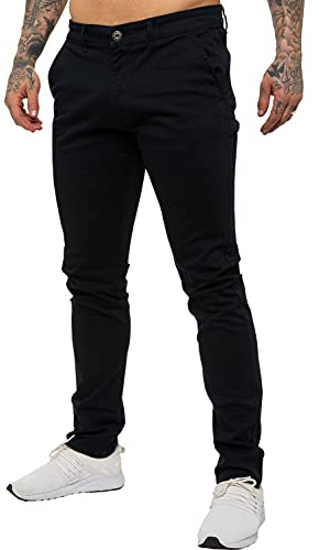 Enzo Mens Designer Skinny Slim Fit Chinos Super Stretch Trousers Pants EZ348 Navy 34 Short