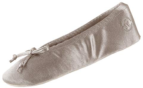 isotoner Women's Satin Ballerina Slippers with Classic Ribbon Suede Sole, Sand Trap Soft Tie Bow, 4.5/5.5 UK