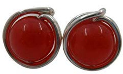 Ohrstecker Edelstein versilbert (Jade (Rot gefärbt))